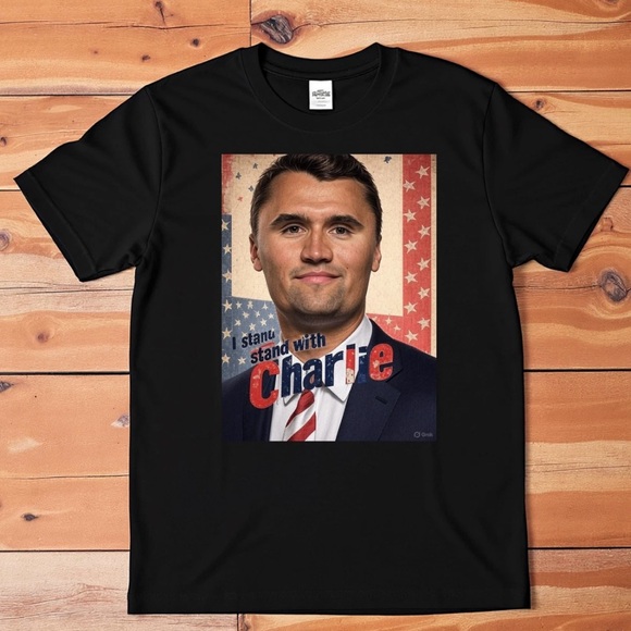 I Stand With Charlie Kirk T-Shirt Retro American Flag Design Unisex Tee - Picture 1 of 2